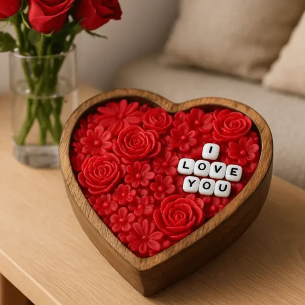 wooden heart shape candle