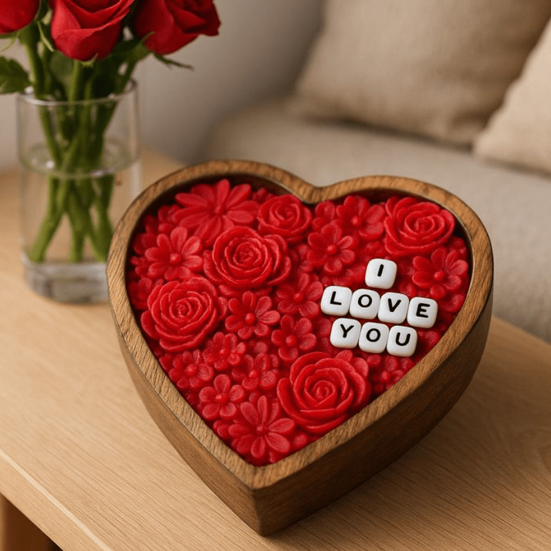 wooden heart shape candle