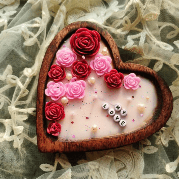 Wooden heart shape candle – Pavanea handmade